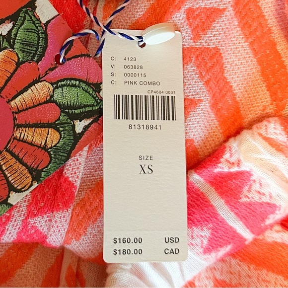 NWT Anthropologie Farm Rio Geometric Floral Embroidered Striped Pants Pink XS - Picture 10 of 16